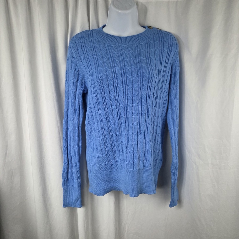 Charter Club Womens Long Sleeve Pullover Cable Knit Sweater Blue Size S
